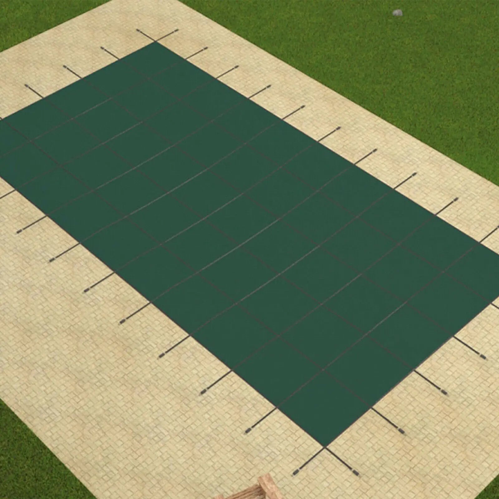 SucceBuy Pool Safety Cover Rectangle Inground Pool Cover Green Mesh Solid Pool Cover For Winter Safety Swimming Pool Cover
