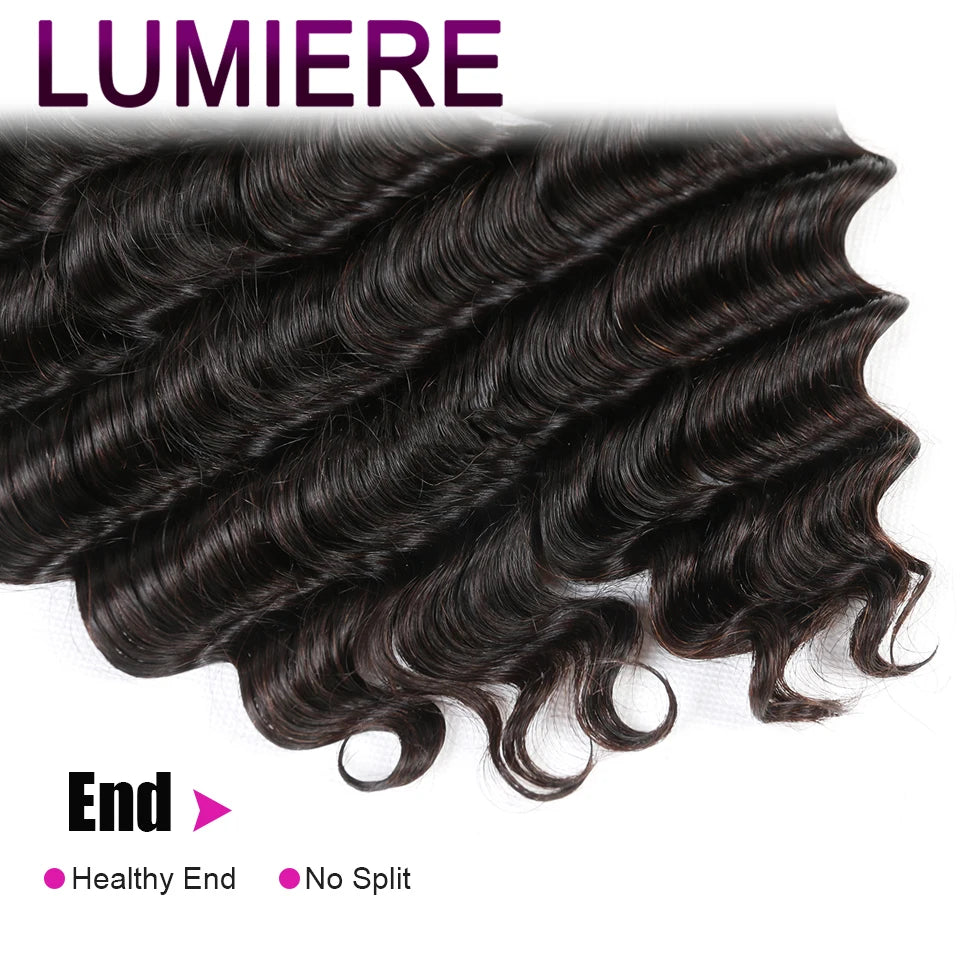 40" Loose Deep Wave Human Hair Bundle With Closure Frontal HD Transparent Lace Closure With Bundle Human Hair Weave Bundles Deal