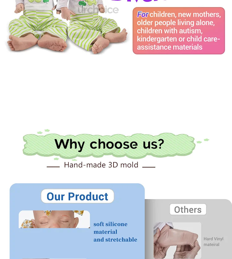 Chubby 20inch Full Silicone Reborn Baby Dolls for Girl Tan Skin Cute New Born Open Mouth Dolls Festival Gifts Age 3+