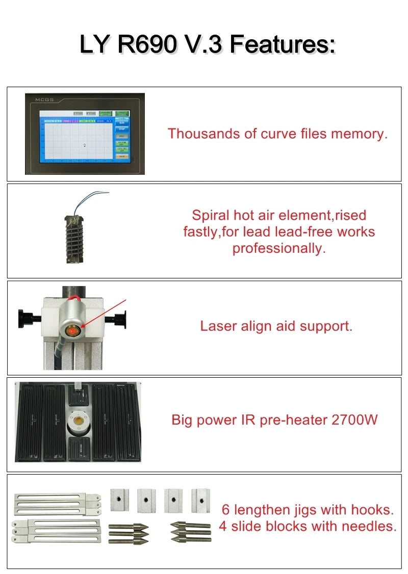 Hot Air Solder Station 3 Zones Soldering Machine Honton R490 BGA Rework Station R690 V.3 Touch Screen for Mainboard Chips Repair