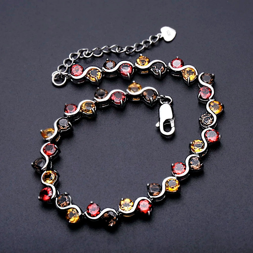 GEM'S BALLET Natural Garnet Citrine Smoky Quartz Tennis Bracelet 925 Sterling Silver Gemstone Bracelet Fine Jewelry For Women