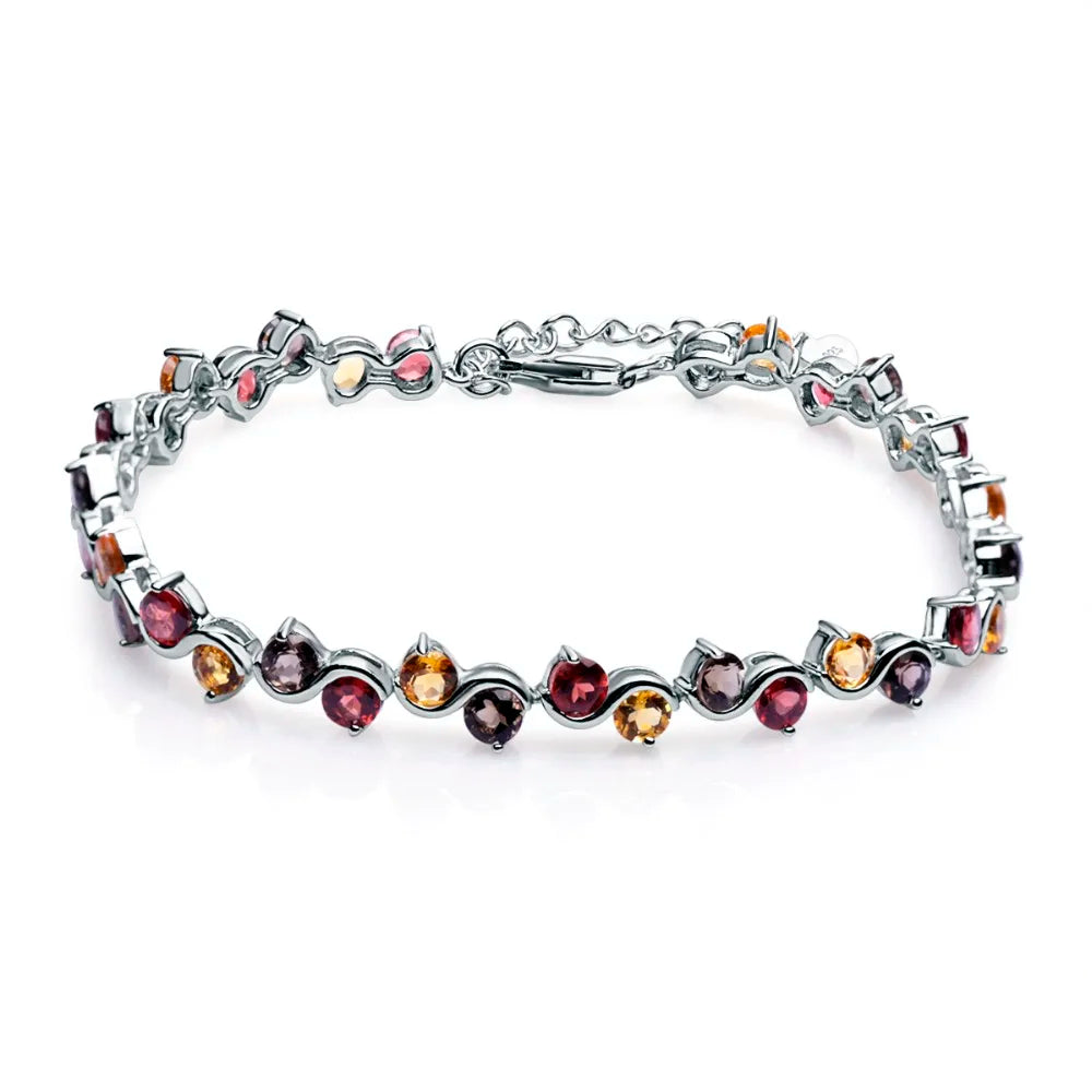 GEM'S BALLET Natural Garnet Citrine Smoky Quartz Tennis Bracelet 925 Sterling Silver Gemstone Bracelet Fine Jewelry For Women