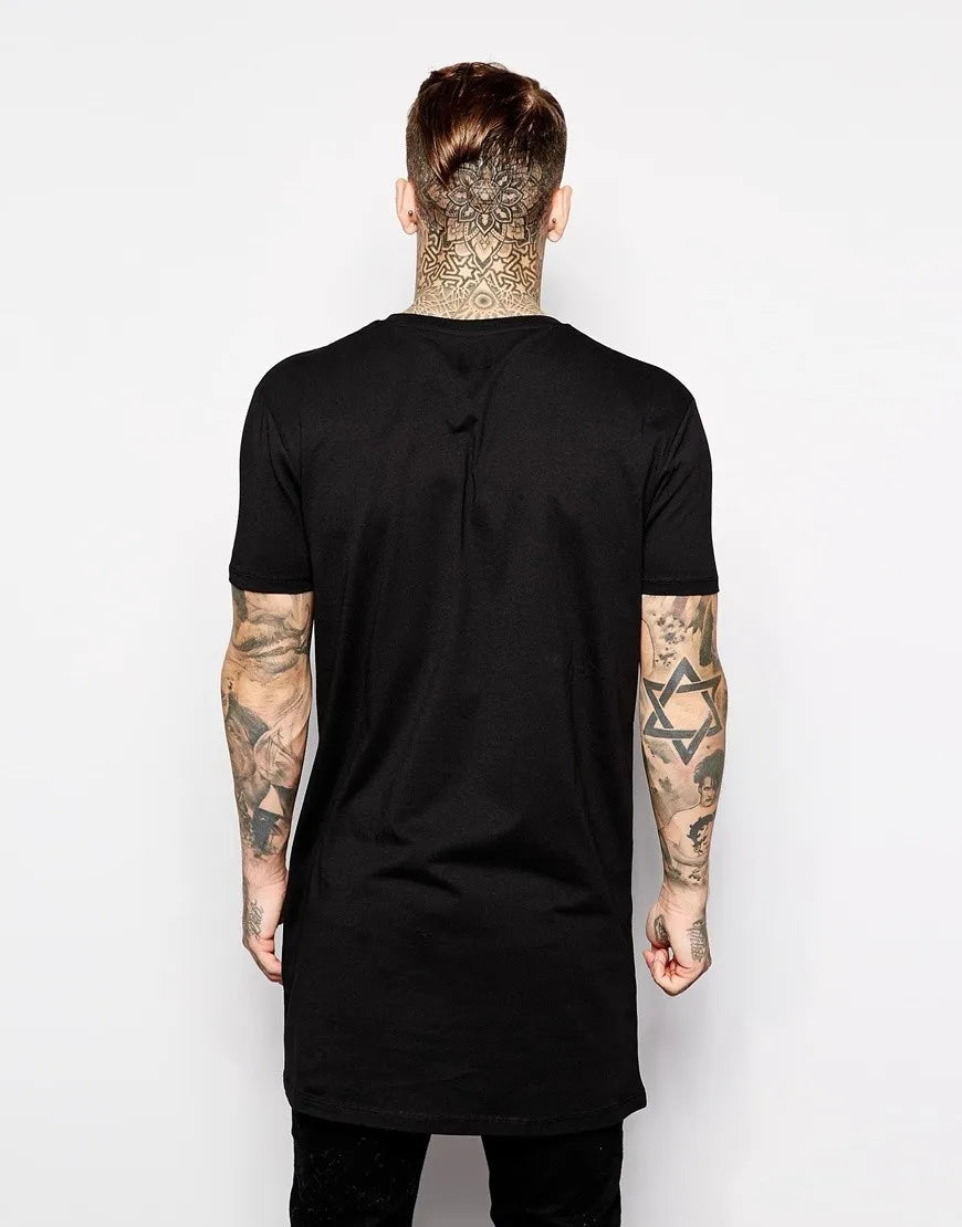 2026 Brand New Clothing Mens Black Mens Long T shirt Tops Hip Hop Man T-shirt Short Sleeve Casual Men Tee shirts For Male
