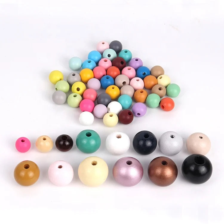 Fast Shipping New Born Baby Toys Chewable 10mm/12mm/16mm /20mm Chinese Wood Baby Toy Custom Colorful Jewelry Beaded