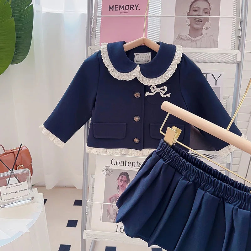 Girls Small Fragrant Wind Set Spring and Autumn New College Wind Small Fragrant Wind Top Pleated Skirt Two-piece Set