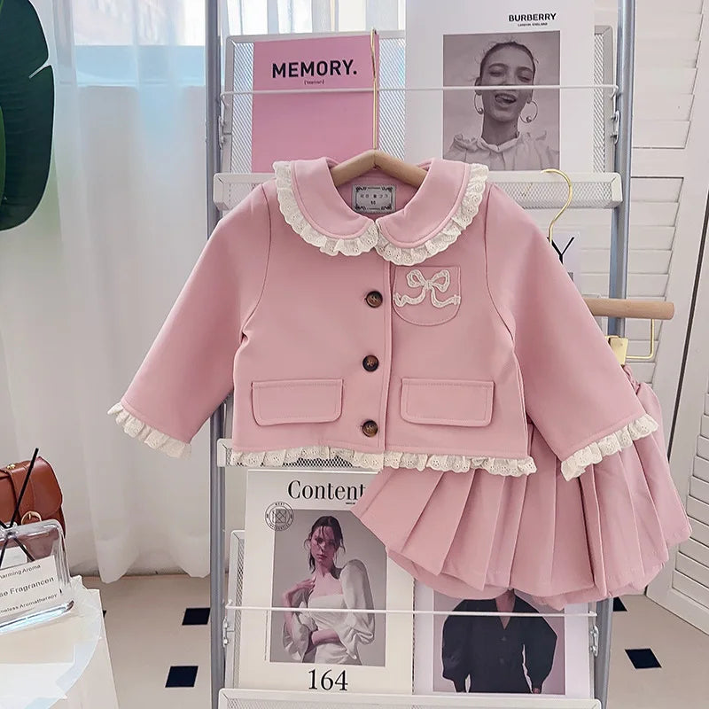 Girls Small Fragrant Wind Set Spring and Autumn New College Wind Small Fragrant Wind Top Pleated Skirt Two-piece Set