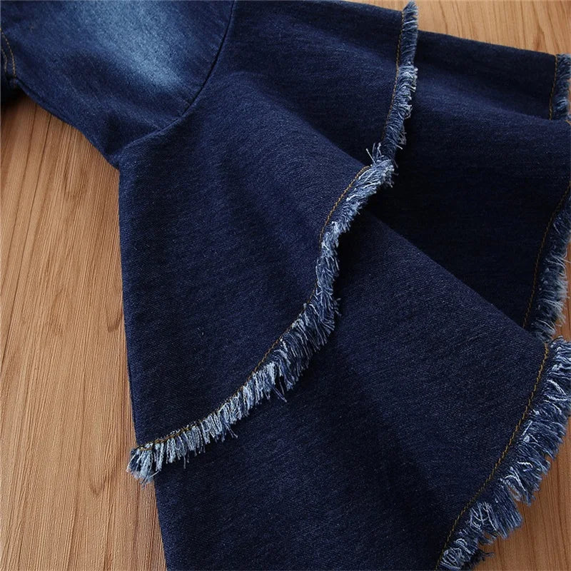 Fashion Children's Wear Spring Fall Kids Girl's Jeans Double Deck Bell Bottoms Tassels New Born Baby Cloth Flare Pants