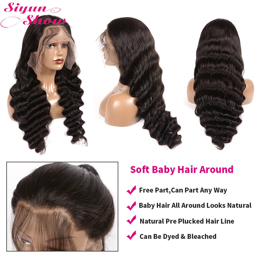 Siyun Show Loose Deep Wave Wig 30 Inch 13X6 HD Transparent Lace Frontal Wig 250 Density Lace Front Human Hair Wigs For Women