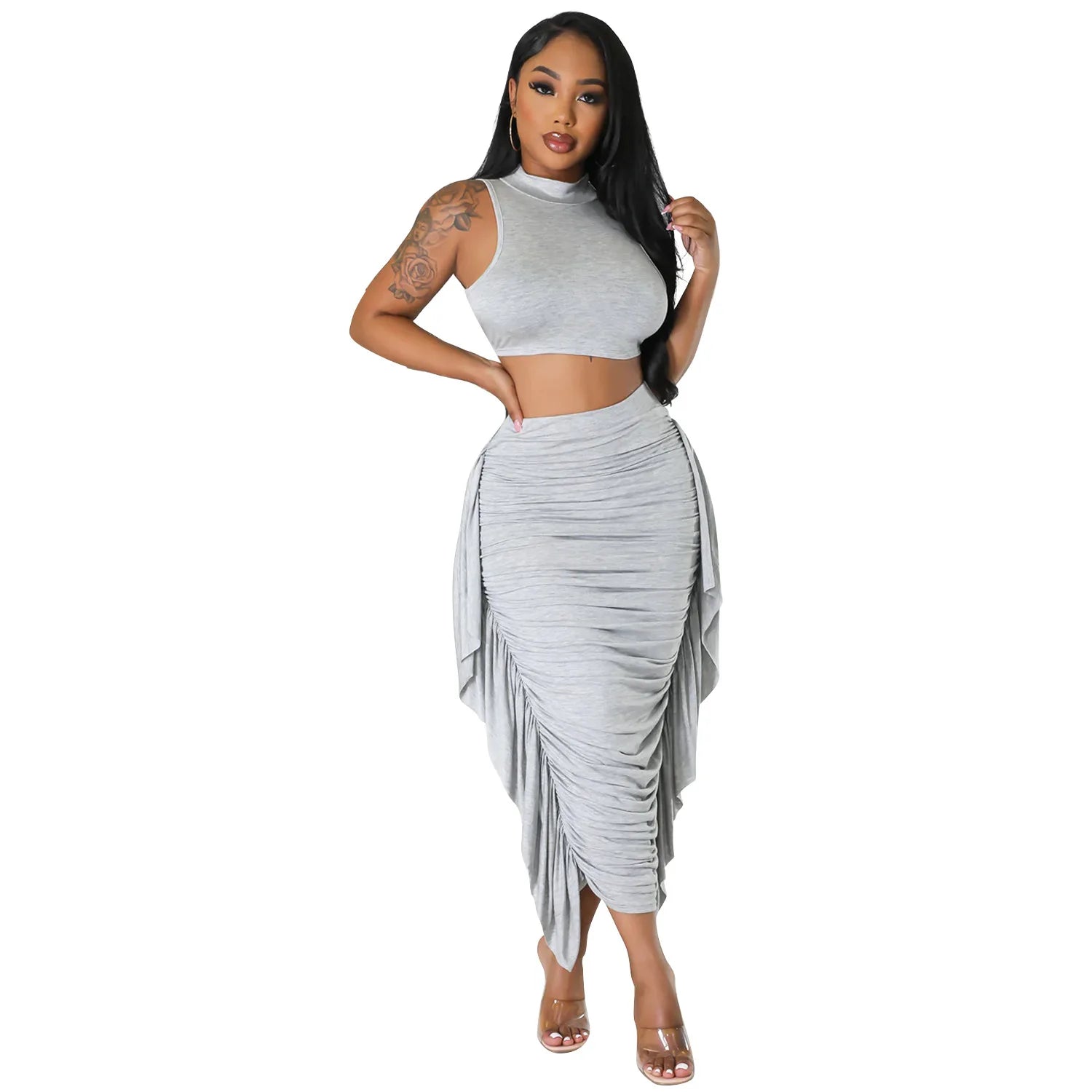 Latest Version One Set Women's Embroidered Tank Tops and Skirts Outfits Hot Sale Two Piece Skirts Sets