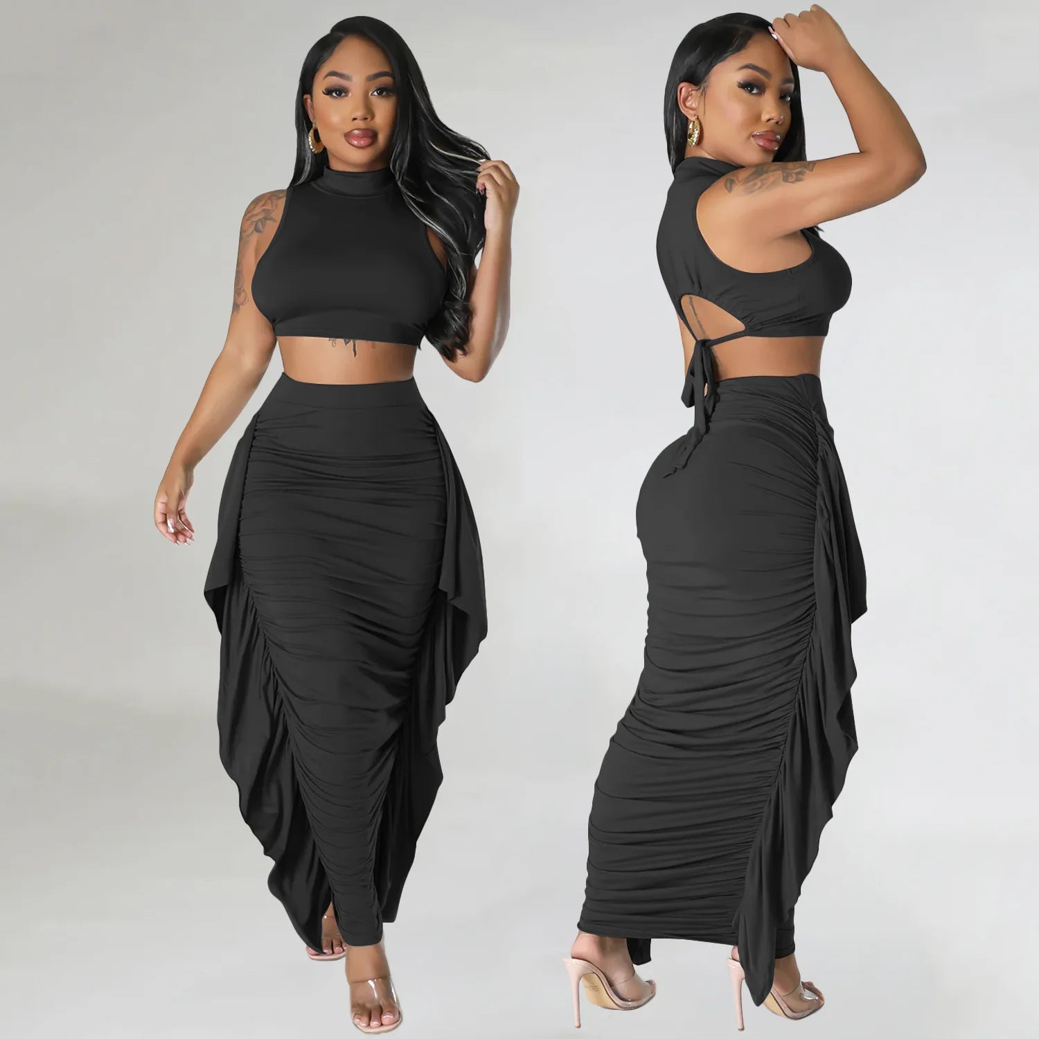 Latest Version One Set Women's Embroidered Tank Tops and Skirts Outfits Hot Sale Two Piece Skirts Sets