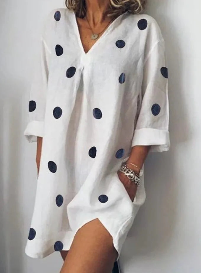 Polka Dots Women Beach Dress Saida De Praia Flax Bikini Cover Up Kaftan Beach Pareos De Playa Mujer Swimsuit Cover-up