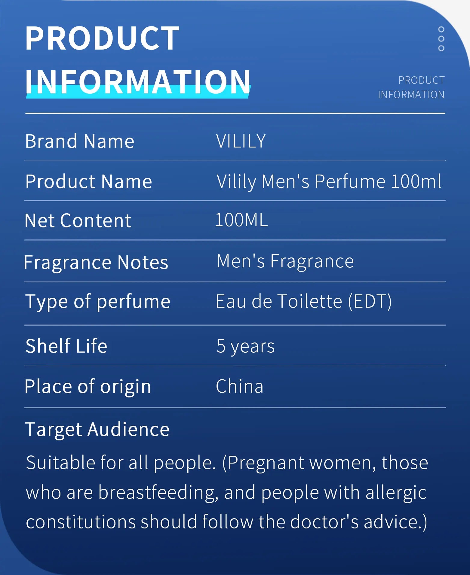 VILILY VL004 Spray Perfumes100ml Perfume Cologne for Men Originals Similar AILUR Parfum Hombre Spicy Woody
