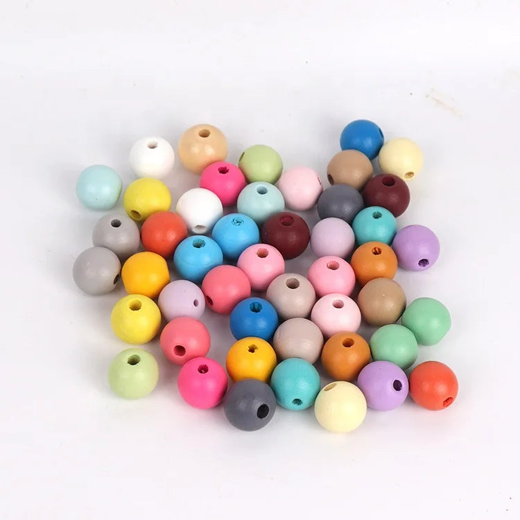 Fast Shipping New Born Baby Toys Chewable 10mm/12mm/16mm /20mm Chinese Wood Baby Toy Custom Colorful Jewelry Beaded