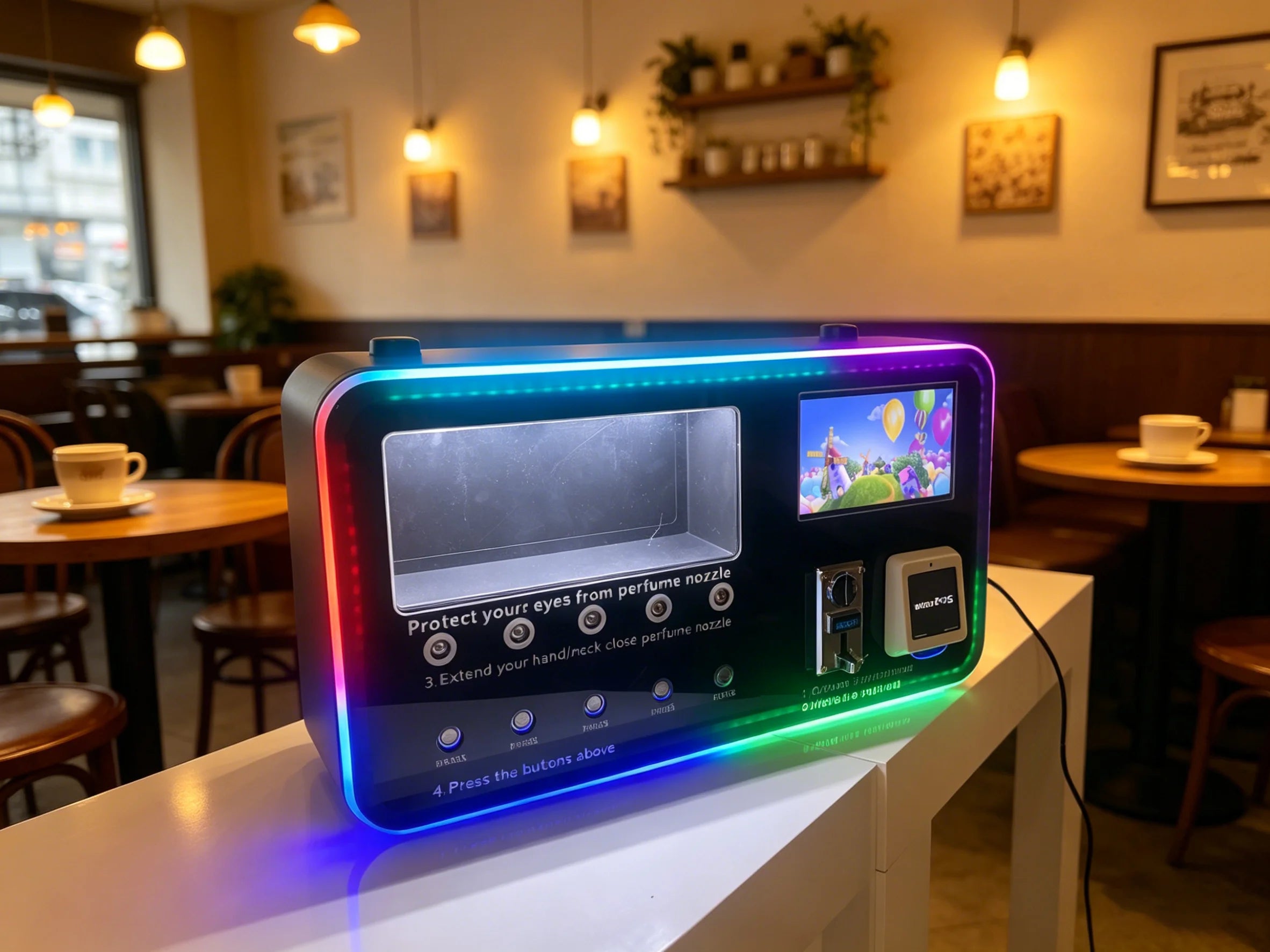 Professional Coin Operated Cologne Vending Machine with WizarPOS Card Payment Automatic Fragrance Dispenser for Cinema and Bar