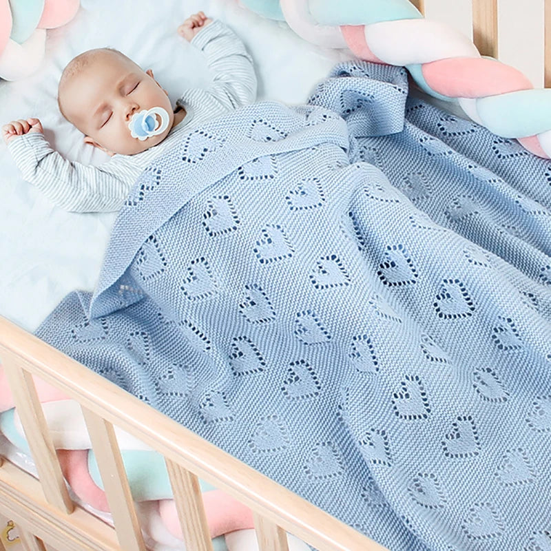 Multi-use New Cotton Solid Baby New Born Organic Knitted Blanket Hollow Out Blanket Baby