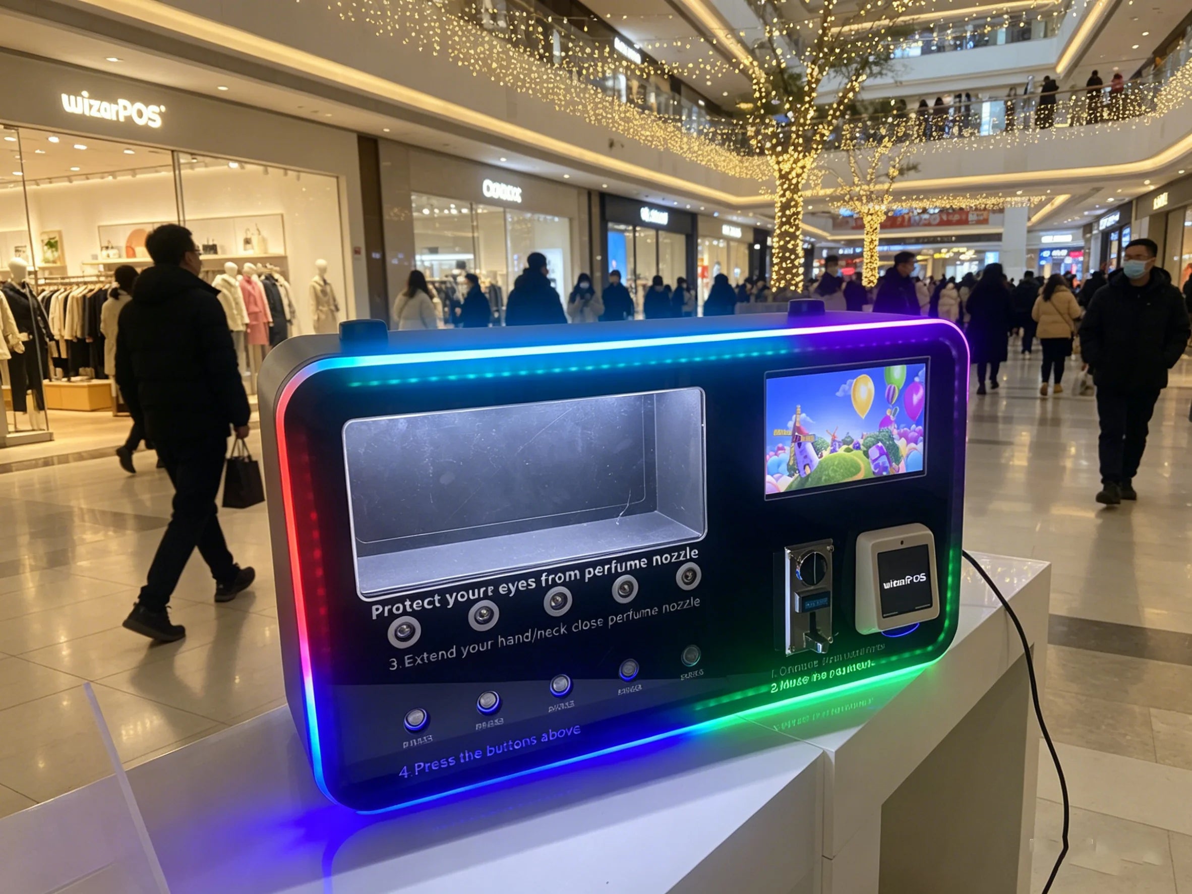 Self Service Perfume Vending Kiosk with WizarPOS Credit Card Payment 5 Scents Selection Automatic Cologne Dispenser for Airport