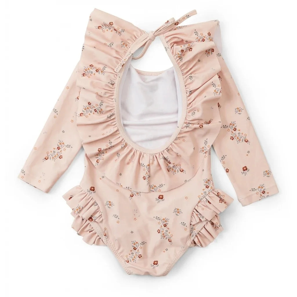 deer jonmi 2026 New Summer Baby Girls Floral Printed Swimwear Shoulder Off Kids Jumpsuits Vacation Clothes Beach Bikini Swimsuit