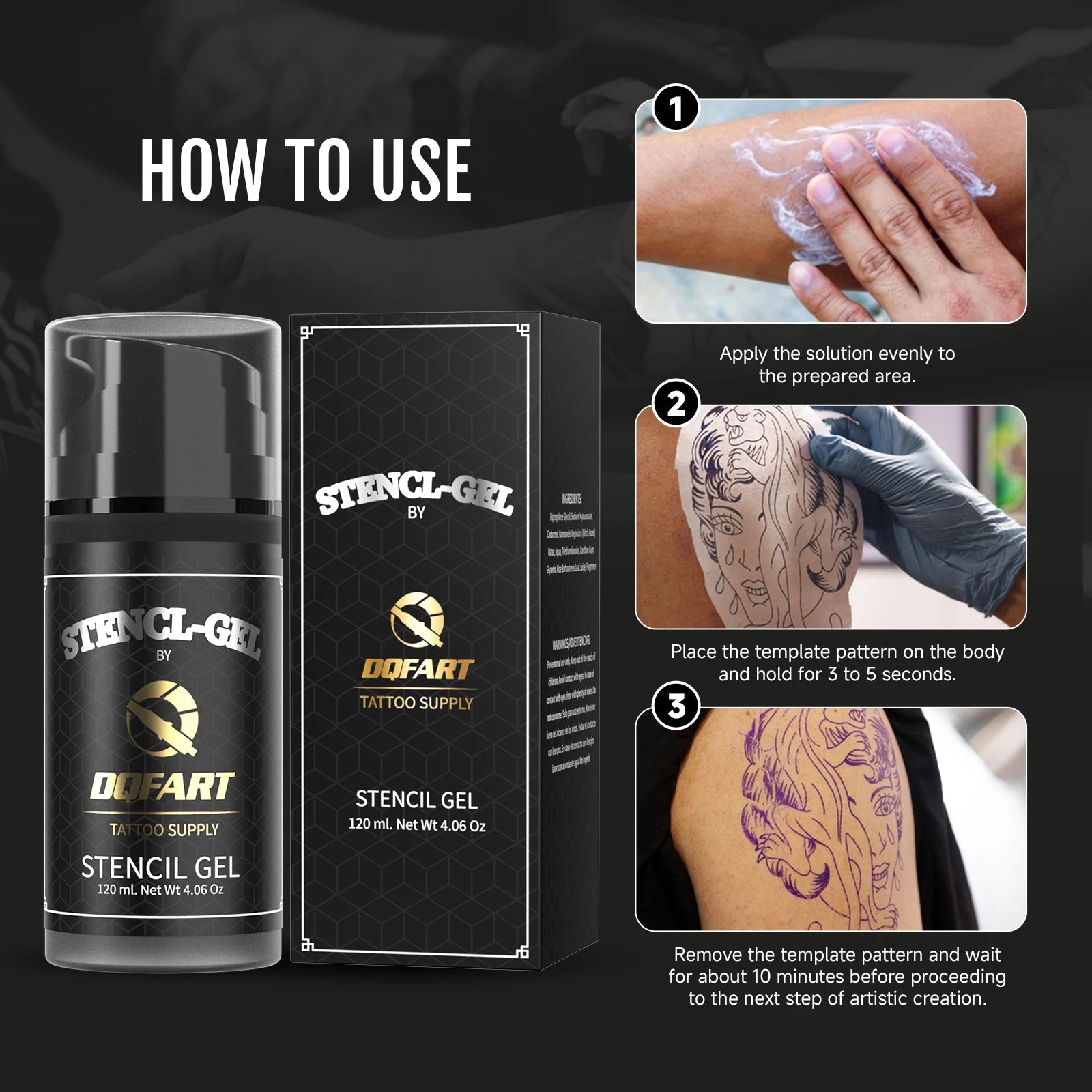 DQFART Cross-Border New 120ML/250ml Combo Pack Black Cologne Scent Professional Tattoo Gel Tattoo Artist Transfer Cream