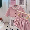 Girls Small Fragrant Wind Set Spring and Autumn New College Wind Small Fragrant Wind Top Pleated Skirt Two-piece Set