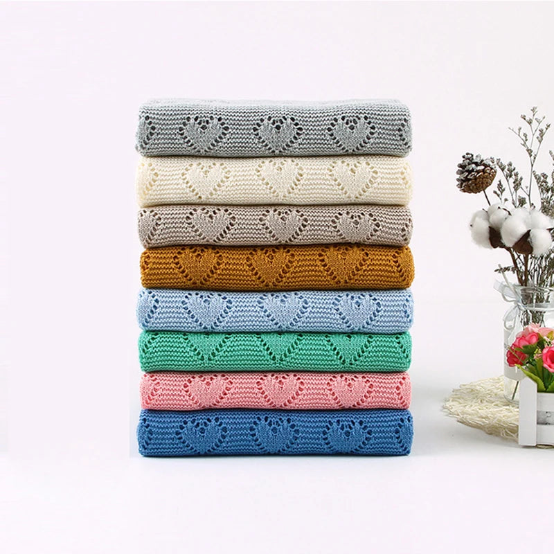 Multi-use New Cotton Solid Baby New Born Organic Knitted Blanket Hollow Out Blanket Baby