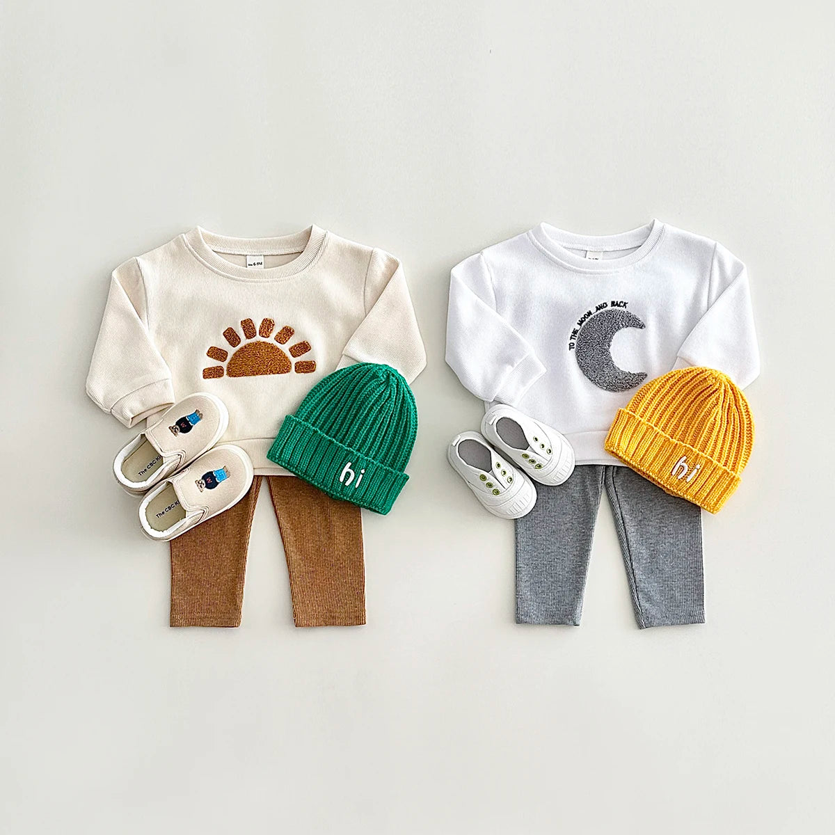 Autumn Baby Clothing Sets Wholesale New Born Infant Casual Sportswear with Spring Cotton Sun Moon Embroidery 2pcs Set