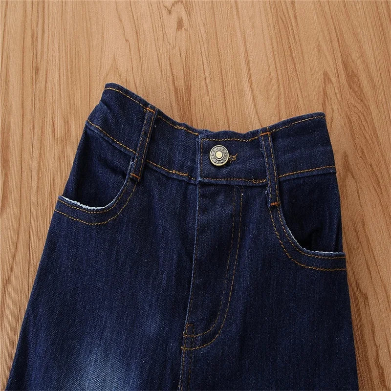 Fashion Children's Wear Spring Fall Kids Girl's Jeans Double Deck Bell Bottoms Tassels New Born Baby Cloth Flare Pants