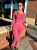 Top Quality Acid Wash Sweat Suit Tracksuit Zip up Hoodie Two Piece Flared Pants Suit Fall Winter 2 Piece Sets for Women
