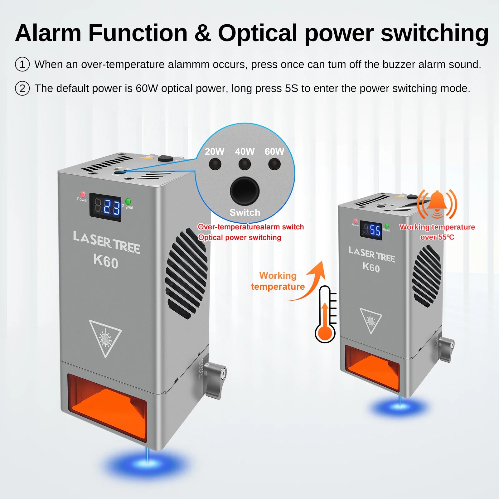 LASER TREE K60 Optical Power 60W Laser Head Adjustable 20W/40W Power Module For CNC Laser Engraver Cutting Woodworking DIY Tools