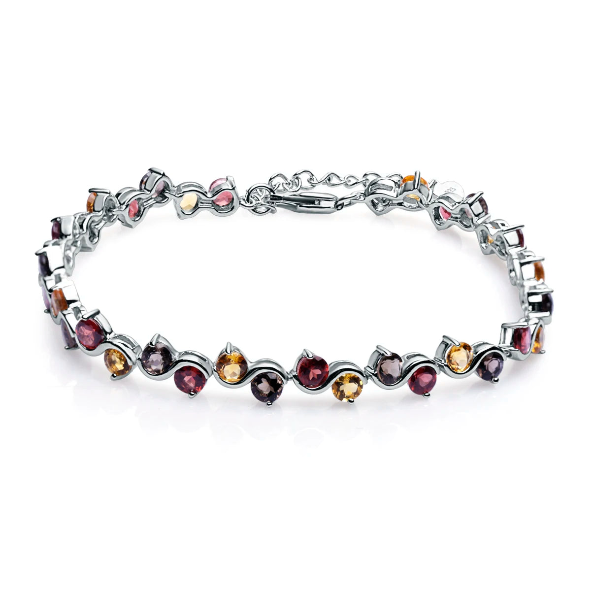 GEM'S BALLET Natural Garnet Citrine Smoky Quartz Tennis Bracelet 925 Sterling Silver Gemstone Bracelet Fine Jewelry For Women