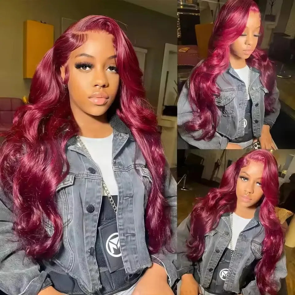 13x6 HD Lace Frontal Human Hair Wig 13x4 Lace Front Wigs Human Hair Brazilian Lace Wigs 99j Body Wave 200 Density Burgundy  5×5