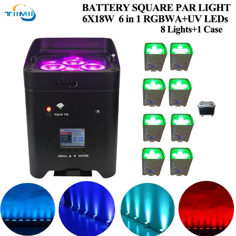 8Pcs 6x18w LED RGBWA+UV 6in1 Wireless Battery Led Stage Up Par Light With Bar Flightcase Disco Party Home DJ Professiona