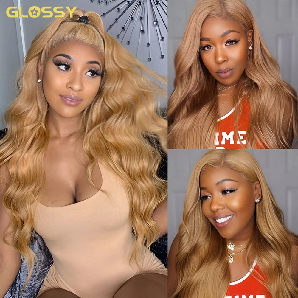 Body Wave #27 Honey Blonde Lace Front Wig HD Transparent Glueless Brown Colored Bob Human Hair Wigs On Sale Clearance For Women