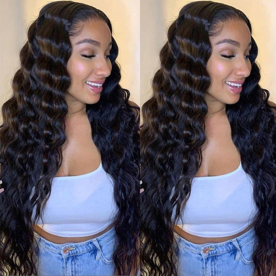 40" Loose Deep Wave Human Hair Bundle With Closure Frontal HD Transparent Lace Closure With Bundle Human Hair Weave Bundles Deal