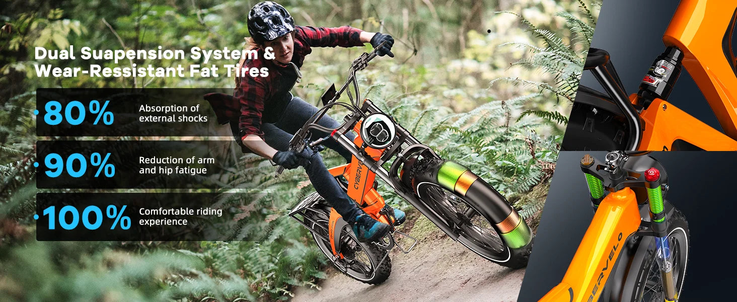 Cybervelo 20” Fat Tire 2000W Peak Motor Luxury Foldable ebike,48V Removable Battery E Bicycle, 35+ MPH 100+Miles Long Range EK6