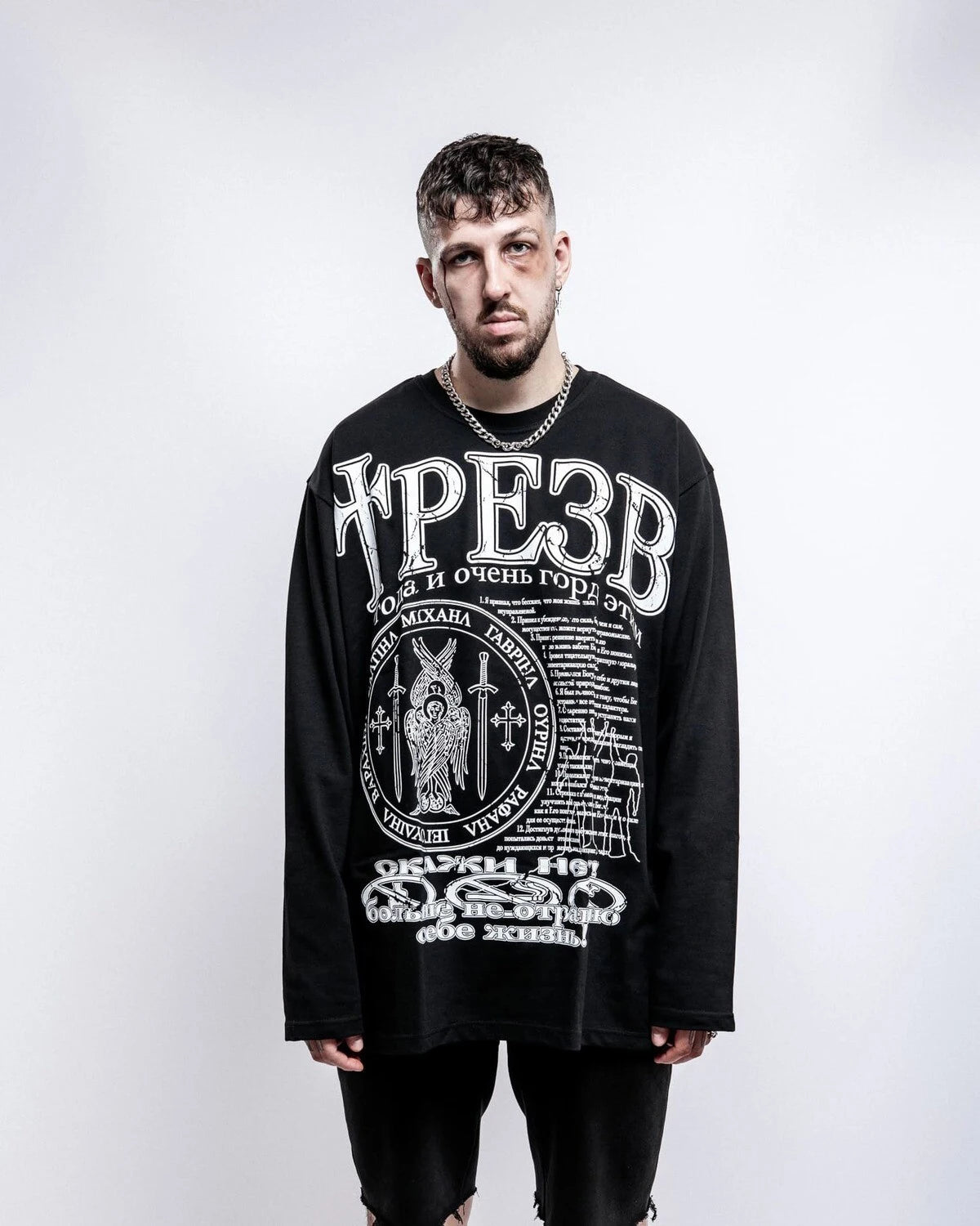 Oversized Men's Clothing Streetwear Sober Print Autumn Hip Hop Korean Long Sleeve Y2k Tops Tee Cotton Graphic Unisex Tshirt Goth