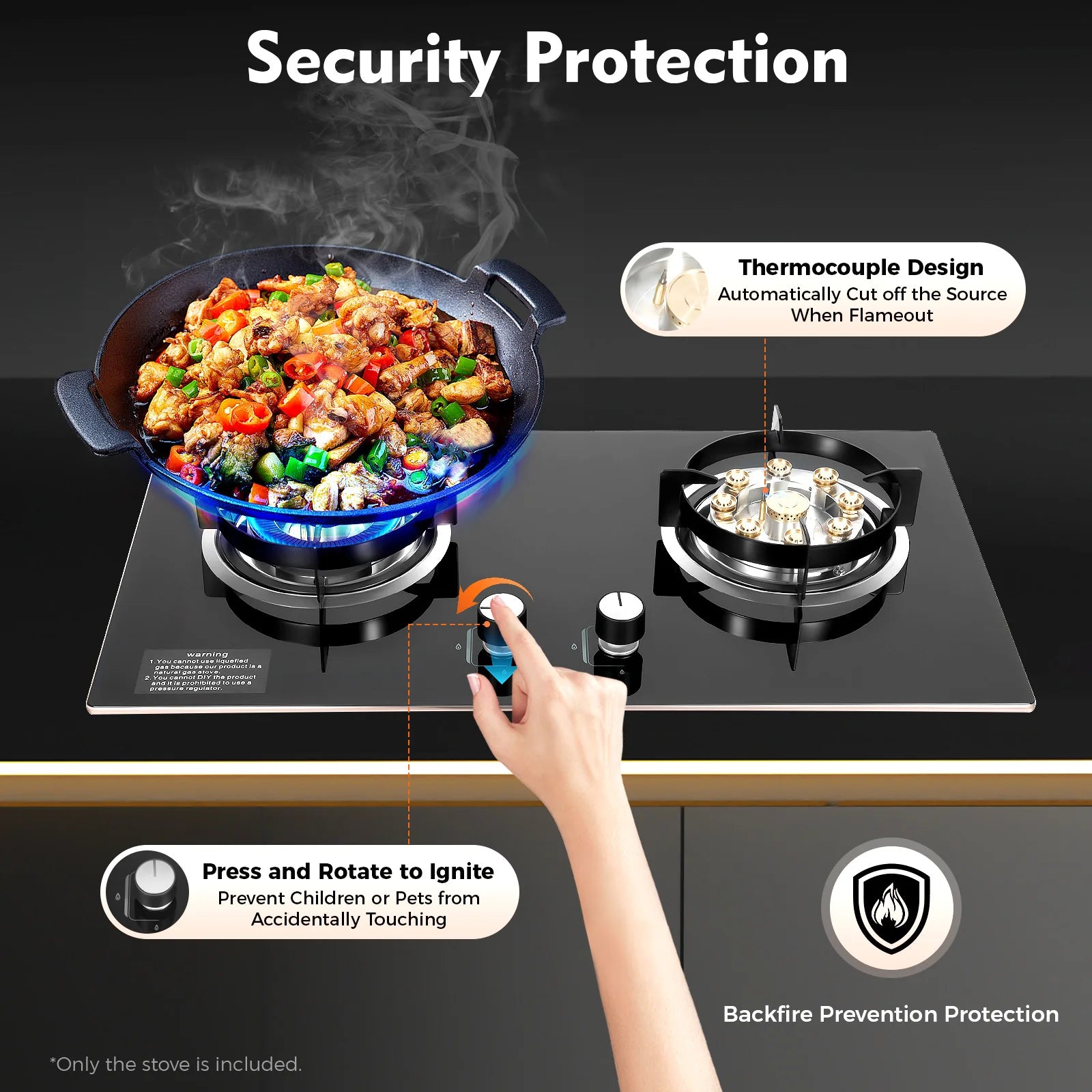 4.2KW+5.2KW Household Double Stove Hob Built in Gas Stove 2 Grade Dual-purpose Burner Natural Gas Tempered Glass Gasfornuis