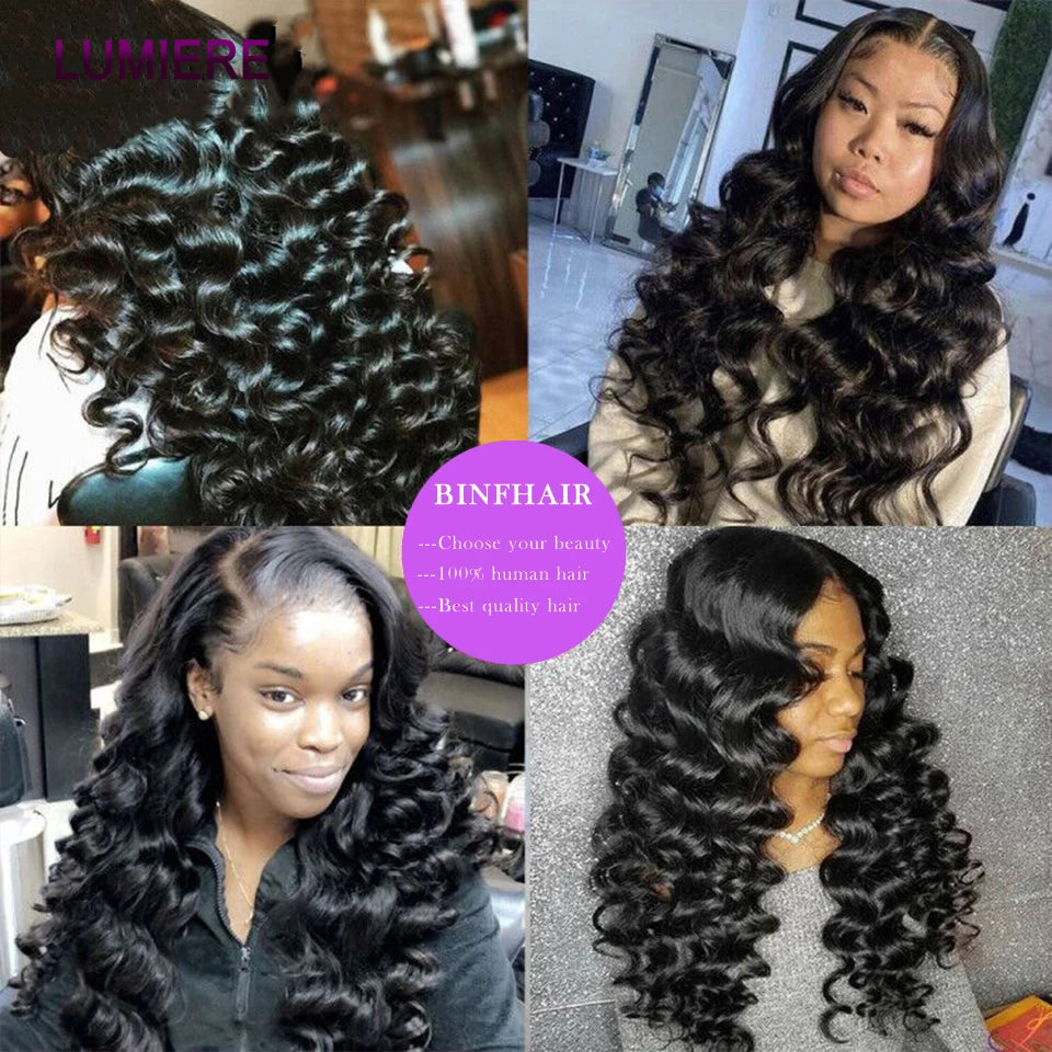 40" Loose Deep Wave Human Hair Bundle With Closure Frontal HD Transparent Lace Closure With Bundle Human Hair Weave Bundles Deal