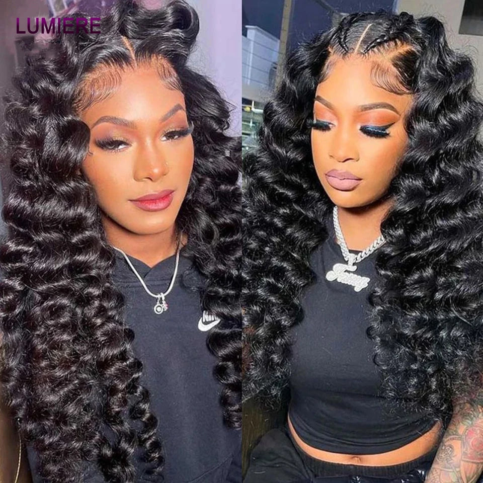 40" Loose Deep Wave Human Hair Bundle With Closure Frontal HD Transparent Lace Closure With Bundle Human Hair Weave Bundles Deal