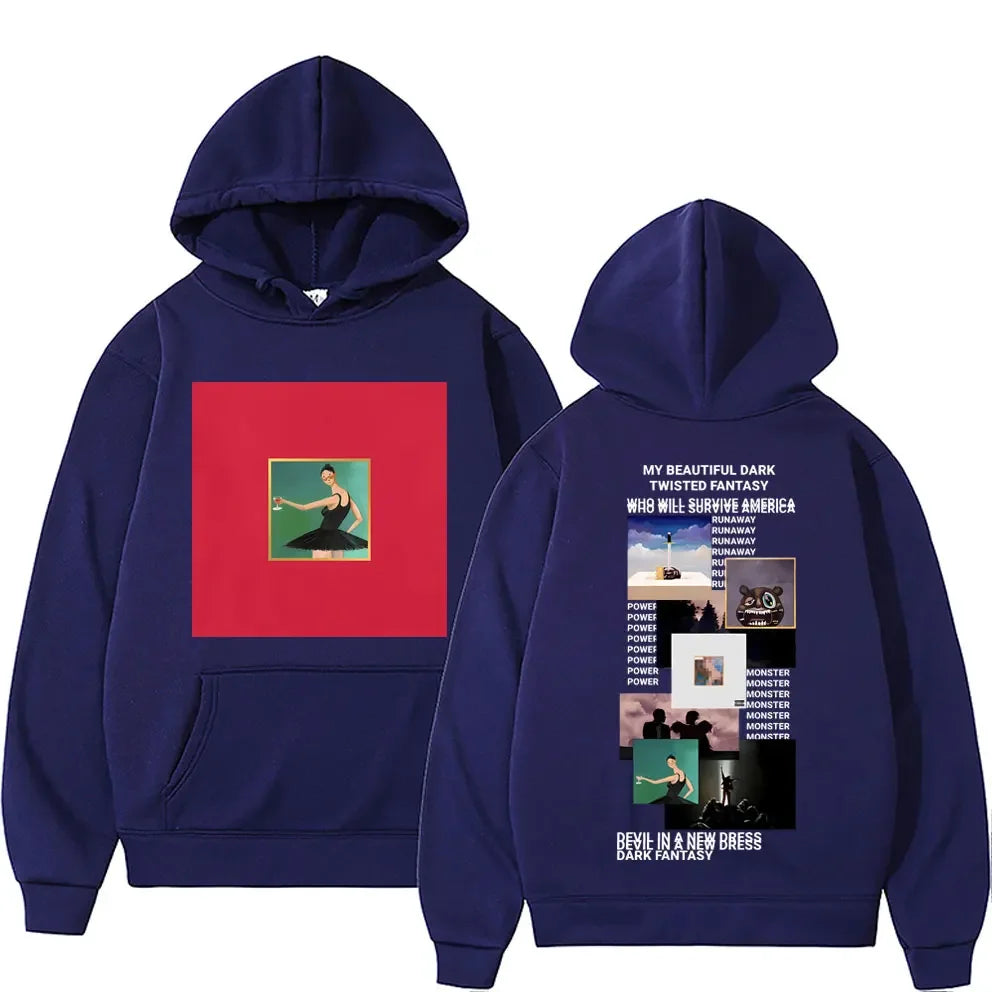 Rapper Kanye West My Beautiful Dark Twisted Fantasy Cover Hoodie Men Hip Hop Casual Hoodies Donda The College Dropout Sweatshirt