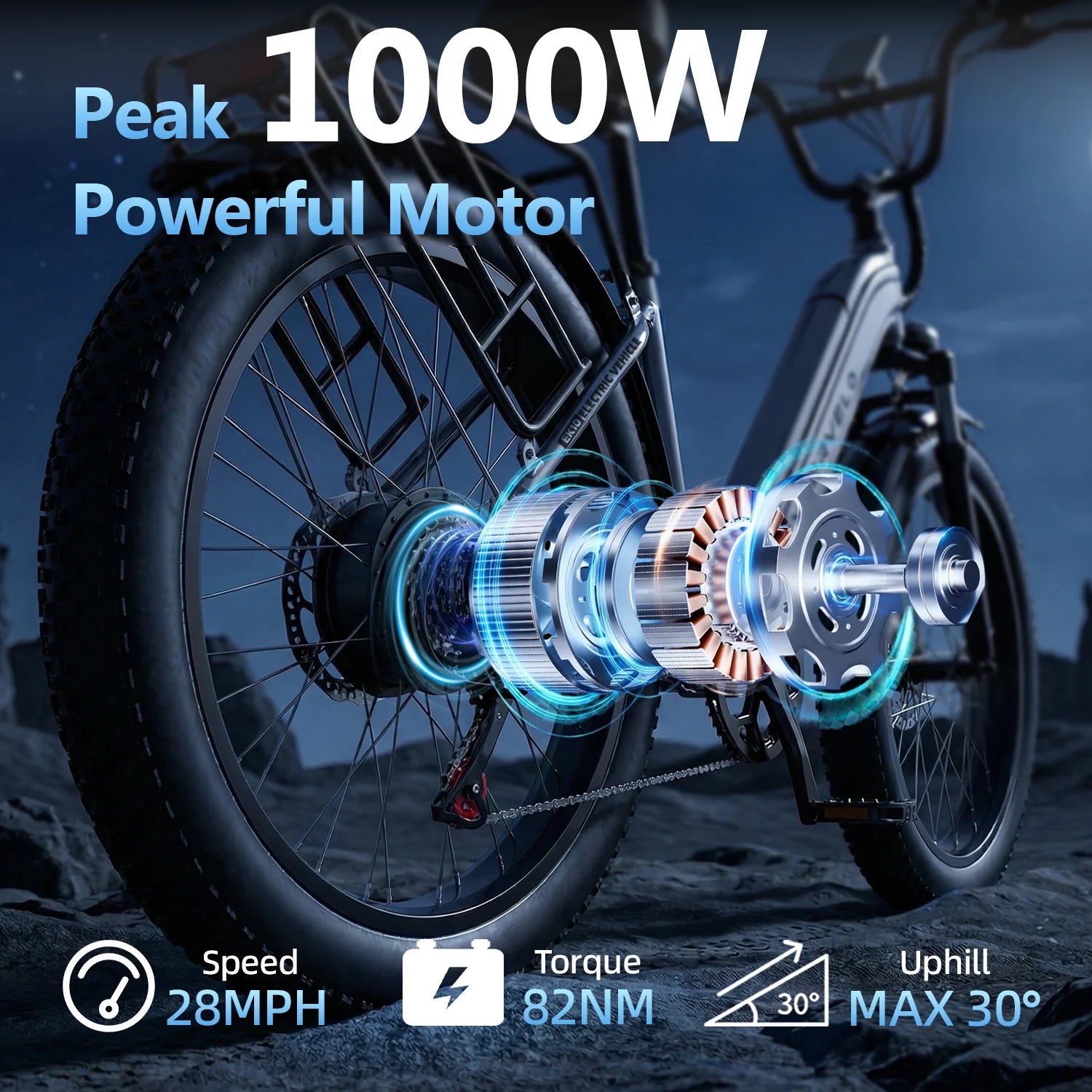 1000W Electric Bike for Adults Cybervelo EK7 26inch Shimano 7 Speed 80+Miles Removable Battery All Terrain E-bike