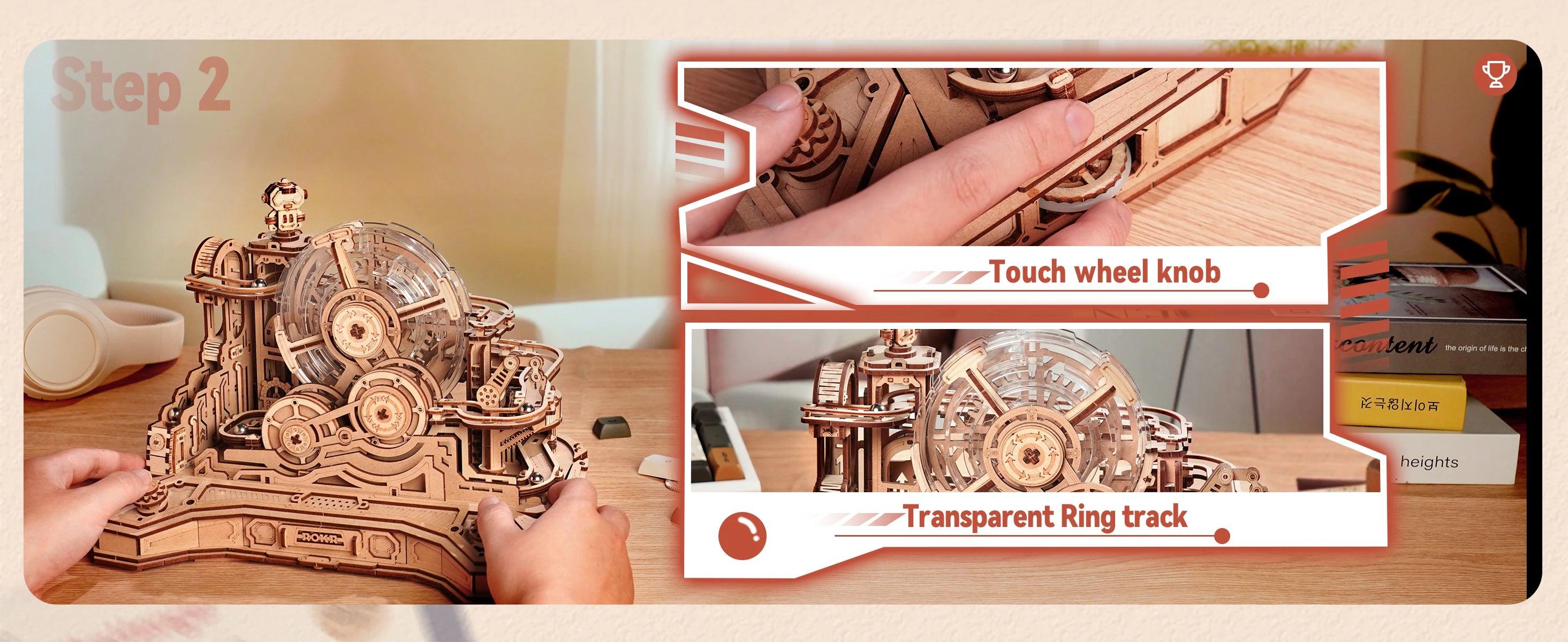 Robotime Rokr Gearball Challenge 3D Wooden Puzzle Rotating Gear Brain Teaser STEM Educational Engineering Toy for Teens Adults
