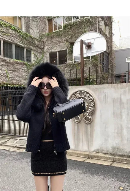 Winter Women Old Money Girl Long Sleeve Full Zip Cardigan Sweater Cuddly Hoodies Knitwear 2000s Aesthetic Korean Fashion Sweater