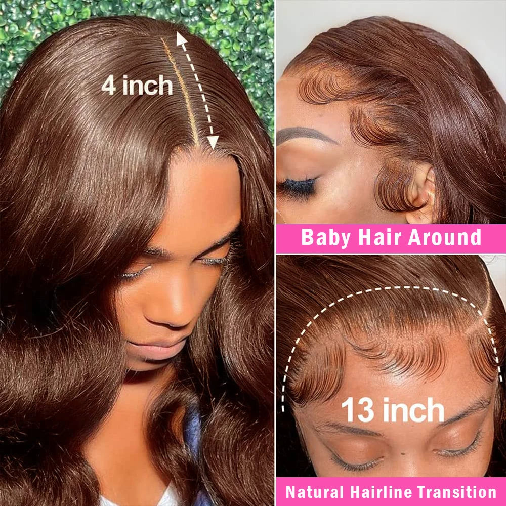 32 Inch13x4 Body Wave Lace Front Wig Chocolate Brown Lace Front Wigs HD 13x6 Lace Frontal Wig Colored Human Hair Wigs Remy