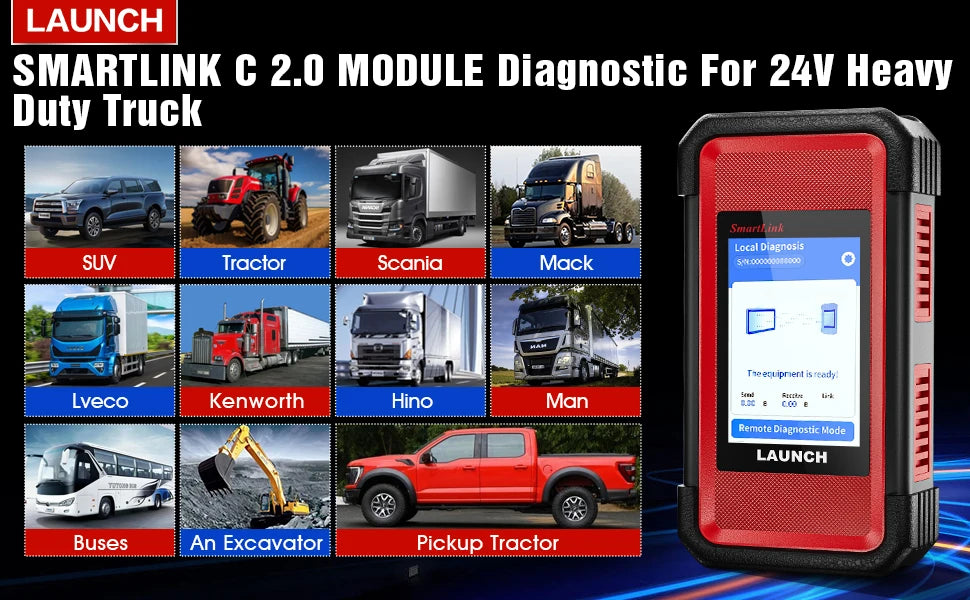 LAUNCH X431 SMARTLINK C HD 24V Heavy Duty Truck Diagnostic Tools Remote Control Works with X431 PRO3S+ V5.0 PRO3 ACE