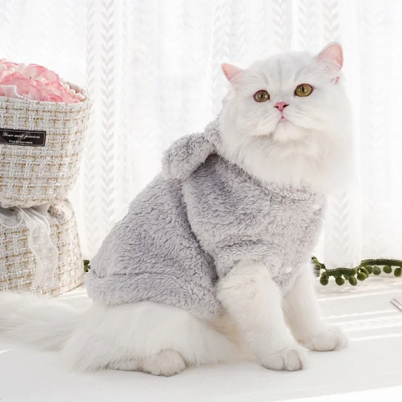 Fashion Plush Dog Hoodies Coat Winter Warm Dog Clothes Rabbit Pattern Cat Jacket Cute Solid Puppy Hoodies Bichon Pet Jacket Coat