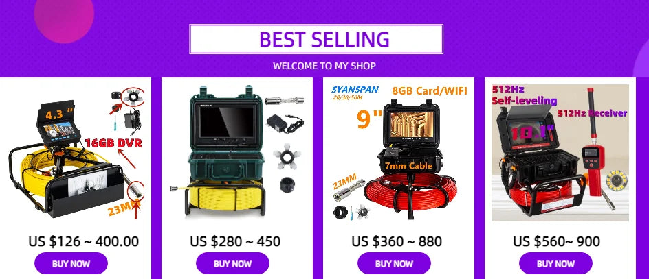 Pipe Inspection Camera 10.1inch1080P Screen,SYANSPAN Sewer Endonscope Self-Leveling 512HZ Sonde/Transmitter Meter Counter 30/50M