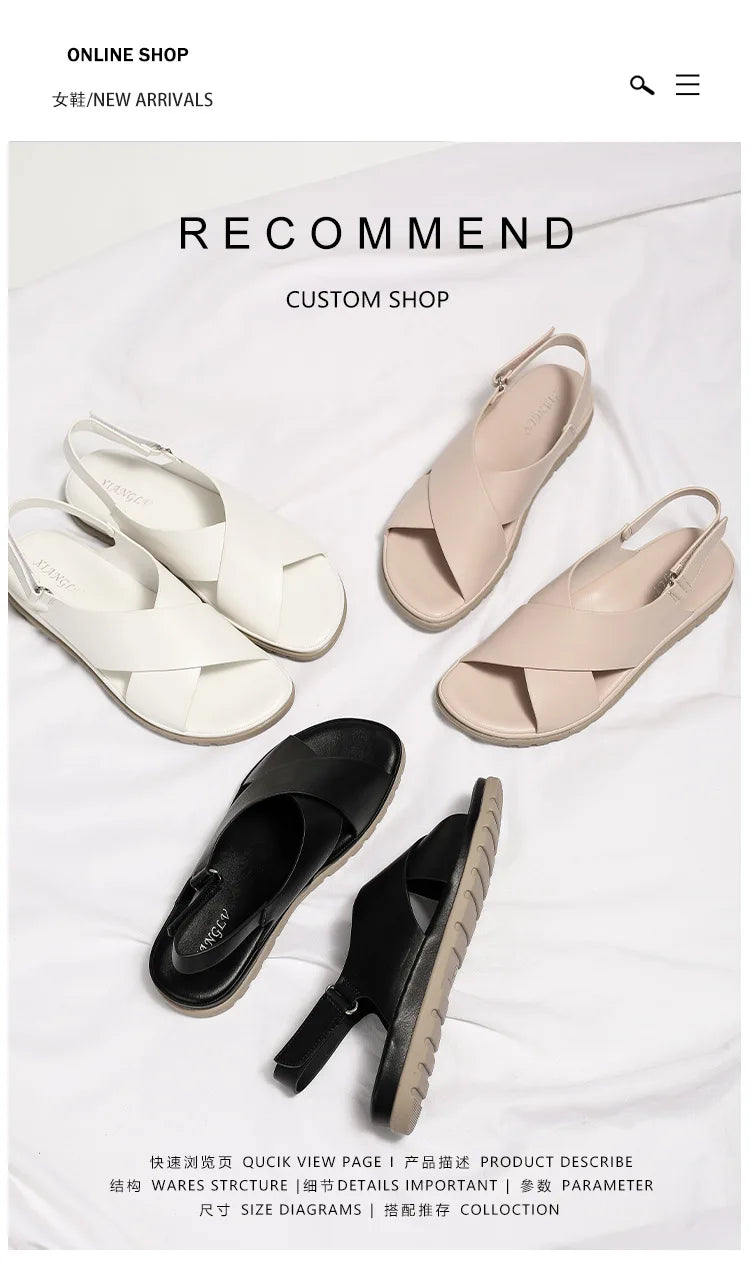 Summer Designer Simple Elegant Women's Sandals Flat Heel Soft Bottom Cross Soft Surface Anti slip Lightweight Casual big size