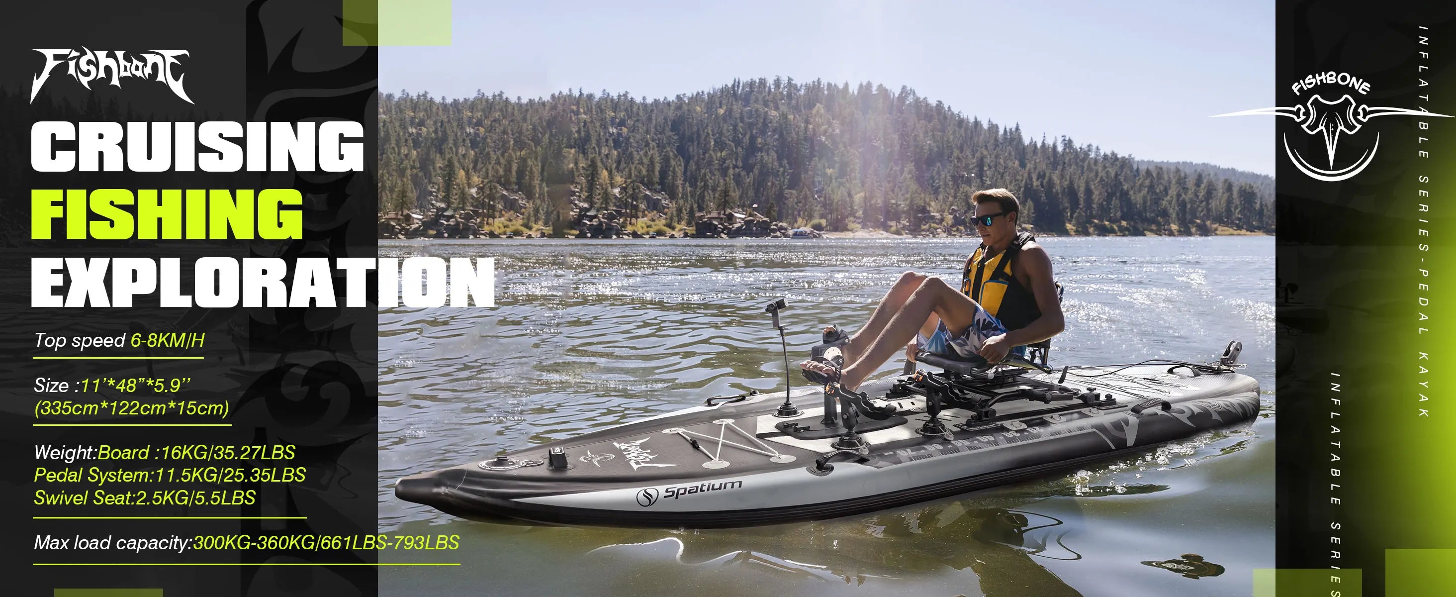 Spatium Fishing Kayak Boat Pedal Drive Sit on Top Pedal Drive Kayak Power System Orientation System, 11'*48"*6",Capacity 660LBS