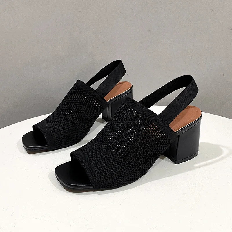 2025Summer Elegant Sandals with Fine Mesh Breathable Upper, New Elastic Back Strap for Women, Korean Version Casual Sandals