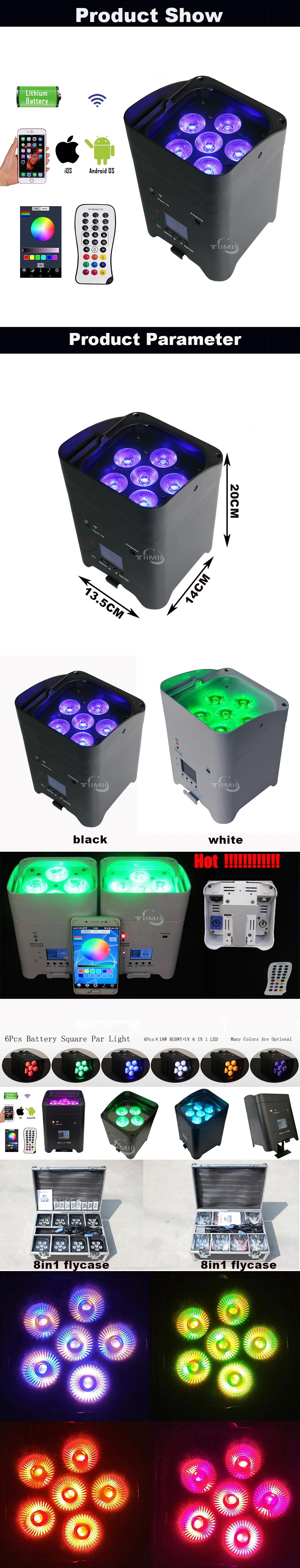 8Pcs 6x18w LED RGBWA+UV 6in1 Wireless Battery Led Stage Up Par Light With Bar Flightcase Disco Party Home DJ Professiona